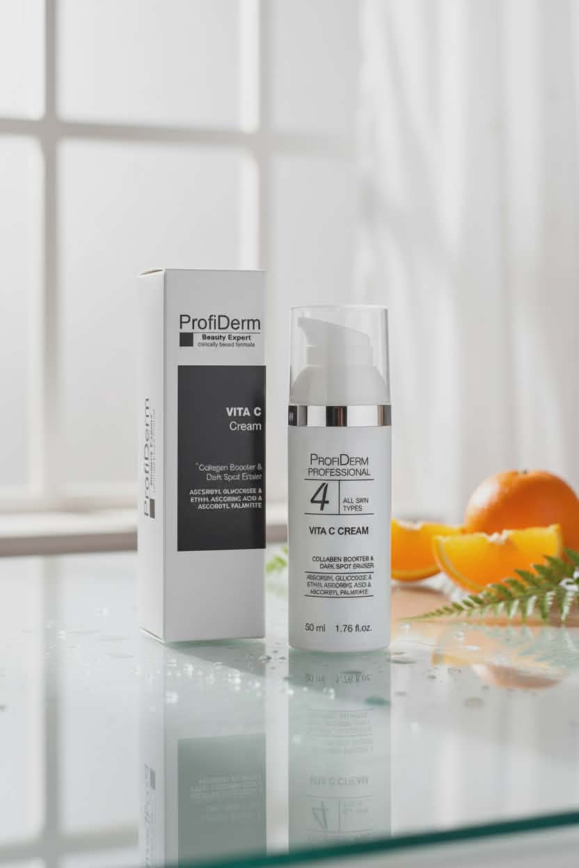 Vitamiin C kreem sisaldab 3-e C-vitamiini stabiliseeritud vormi. Vähendab peeneid kortsujooni, tumedaid laike. Stimuleerib kollageeni taastootmist.