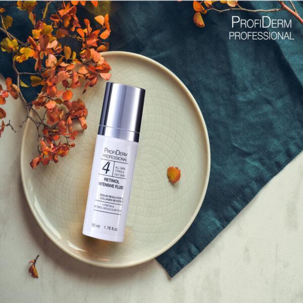 Retinol Fluid ProfiDerm sarjast on mõeldud nooremas eas täiskasvanu akne korral, samuti rasuse või pigmendiladestuste puhul. Helendab nahka, ravib. Rikastatud probiootikumidega, hõaluroonhappe ja kapseldatud retinooliga.