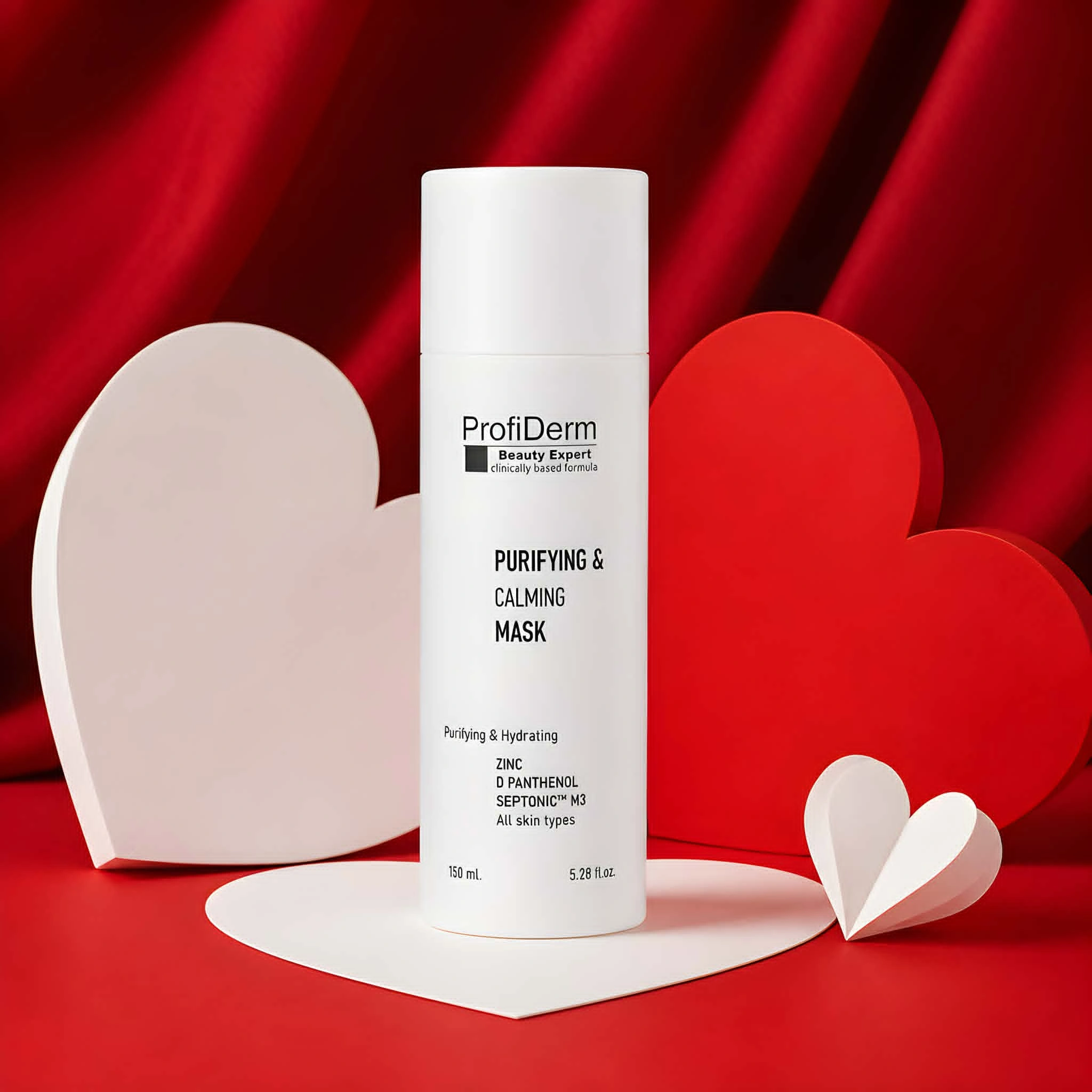 Puhastav ja nahka rahustav mask on suures pumbaga pudelis, 150 ml.