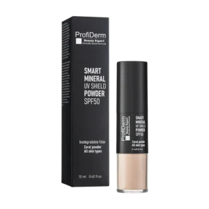 Mineraalpuuder SPF50 in pikas pudelis, mille ühes otsas on kinni keeratav pintsel ja teises puuder, 12 ml